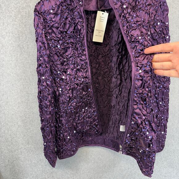 Adressing Jacket Womens Medium Purple Metal Silver Sequin Crinkle Embellished - Picture 5 of 16